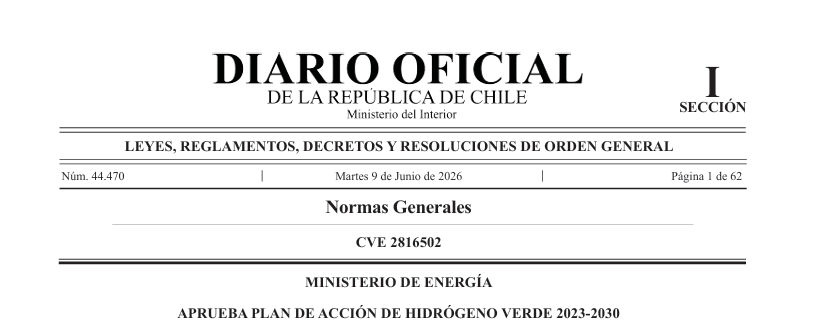 Diario Oficial publica el Plan de Acción de Hidrógeno Verde 2023-2030